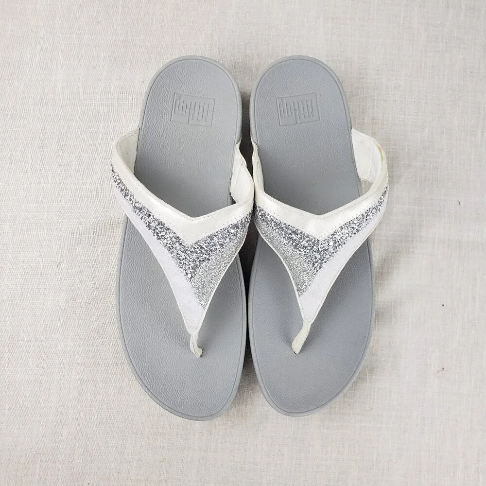 Fitflop Lulu Urban White Glitter Pearl Thong Sandals Bridal Wedding Size 11